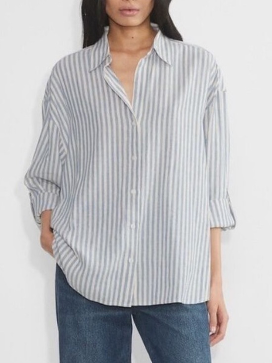 Babaton Tops - Babaton Oversized Blue and White Striped Button Down Shirt Small
